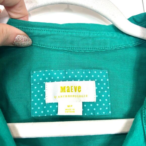 Maeve By Anthropologie Bennet Button-up Shirt Women's MP Green Linen Cotton Top - Picture 16 of 16